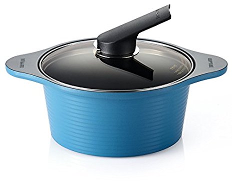 Happycall Hard Anodized Ceramic Nonstick Pot, 3-Quart, Blue, Oven Safe, Dishwasher Safe, Stockpot, With Glass Lid, Rivet-Free, Cookware