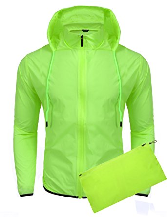 Jinidu Unisex Lightweight Hooded Running Cycling Rain Jacket Outdoor Raincoat