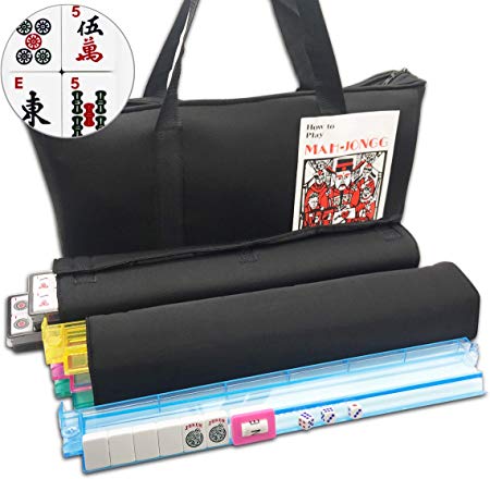 Mose Cafolo~ American Mahjong Set - Black Paisley Soft Bag - 166 White Engraved Tiles, 4 All-In-One Rack/Pushers Western Mah Jongg Game Set