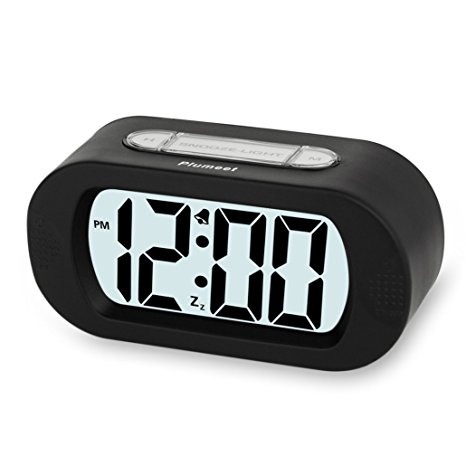 Plumeet Easy Setting LCD Travel Alarm Clock with Silicone Protective Cover,Large Digital Number Display,Snooze Good Backlight Function 3* AAA Batteries Powered Needed (Black)
