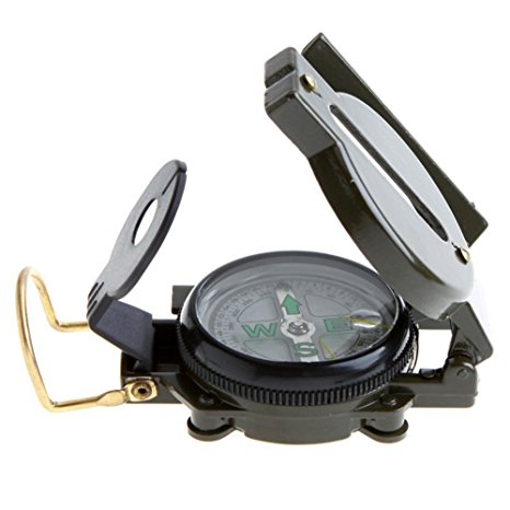 Military Lensatic Compass Professional Army Pocket Compass Metal Sighting Compass with Foldable Metal Lid for Camping Climbing Biking (Army Green)
