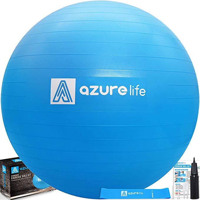A AZURELIFE Professional Grade 58-65cm Exercise Ball, Anti-Burst & Non-Slip Stability Balance Ball with Quick Pump Included, Perfect for Birthing, Yoga, Pilates，Desk Chairs, Therapy