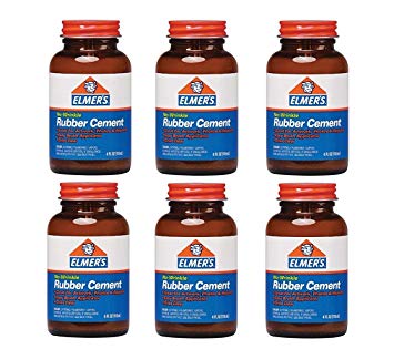 Elmer's No-Wrinkle Rubber Cement, Clear, Brush Applicator 4 oz ( Pack of 6)