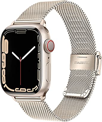 TRUMiRR Starlight Band for Apple Watch Series 8 7 45mm Women, Mesh Woven Stainless Steel Watchband Feminine Strap Replacement for iWatch SE Ultra Series 8 7 6 5 4 3 2 1 49mm 45mm 44mm 42mm