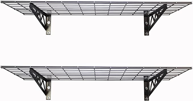 SafeRacks | Garage Wall Shelf Two-Pack 18"x48" | Includes Bike Hooks | 500lb Capacity (18"x48", Hammertone)