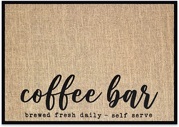 New Mungo Coffee Bar Mat - Coffee Bar Decor for Coffee Station - Coffee Bar Accessories for Coffee Decor - Brewed Fresh Daily Self Serve Coffee Mat - Burlap Placemat with Fabric Backing - 20”x14”