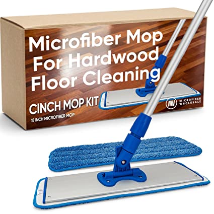 Cinch Mop - Microfiber Mop for Hardwood Floors - Flat Mops System for Wood, Tile, Laminate, Vinyl, 2 Wet Pads Refills, Reusable Micro Fiber Mopping Heads