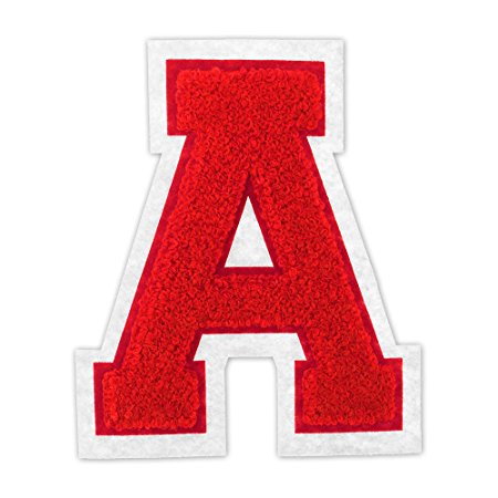 A - Red on White - 4 1/2" Heat Seal Chenille Varsity Letter