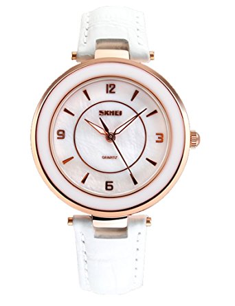 Fashion Classic Rose Gold Women's Cute Watch,Analog Quartz Water Resistant Wrist Watch with White Dial and Leather Strap