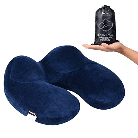 Ronhan Travel Pillow U Shaped Inflatable Neck Pillow Support-Compact & Lightweight for Sleeping on Airplane, Car, and Train, Carrying Bag-Extremely Portable (Navy)