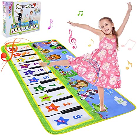 NEWSTYLE Piano Mat, Musical Toys Large Piano Keyboard Dancing Mat Baby Musical Game Carpet Mat Baby Activity Gym Floor Playmat Musical Instruments Touch Play Keyboard Toys for Girls Boys-135x59cm