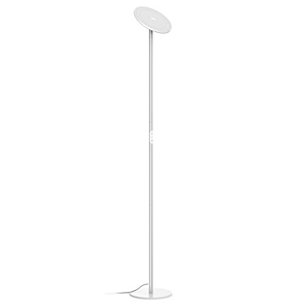 TROND LED Torchiere Uplighter Floor Lamp Dimmable 30W, 5500K Natural Daylight (Not Warm Yellow), 71-Inch Tall, 30-Minute Timer, Compatible with Wall Switch, for Living Room Lounge Office (Silver)