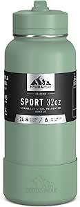 Hydrapeak 32oz Sport Insulated Water Bottle with Straw or Chug Lid, Leak & Spill Proof, Keeps Drinks Cold for 24 Hours, Hot for 12 Hours, Premium Stainless Steel Water Bottles (32oz, Sage)