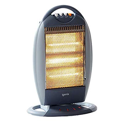 Igenix IG9514 Portable Upright 3 Bar Halogen Electric Heater with Wide Oscillation Function, 3 Heat Settings and Safety Tip Over Switch, Ideal for Caravans and Garages, 1200 W, Grey
