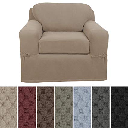 MAYTEX Pixel Ultra Soft Stretch 2 Piece Arm Chair Furniture Cover Slipcover, Sand