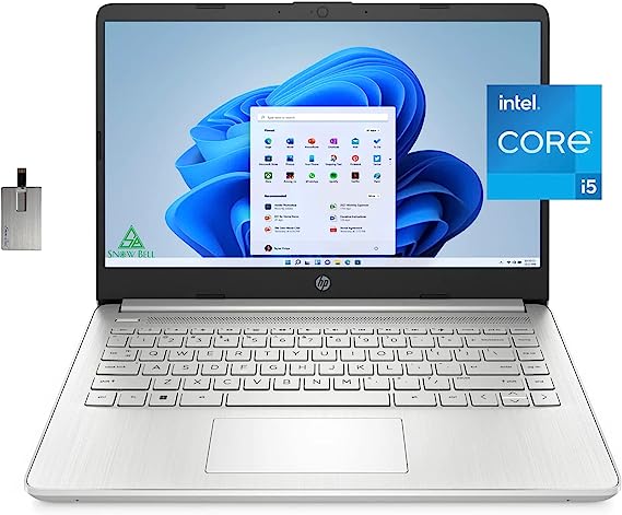 HP 2022 14 HD Laptop, Intel 11th Gen Core i5-1135G7, 16GB RAM, 512GB PCIe SSD, Intel Iris Xe Graphics, True Vision HD Camera, HDMI, Bluetooth, Windows 11, Natural Silver, 32GB Snowbell USB Card