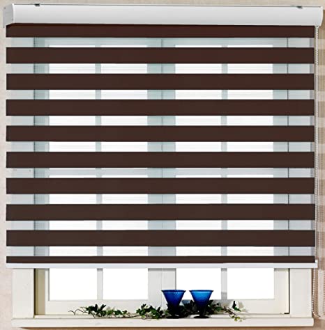 Foiresoft Custom Cut to Size, [Winsharp Basic, Mocha, W 58 x H 64 inch] Zebra Roller Blinds, Dual Layer Shades, Sheer or Privacy Light Control, Day and Night Window Drapes, 20 to 110 inch Wide