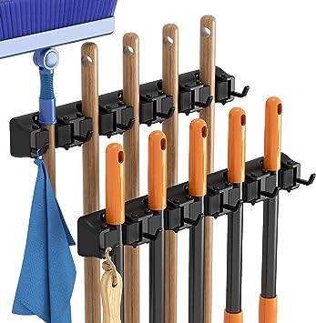 Lifewit Mop and Broom Holder Wall Mount, Anti-Slip Broom Hanger for Kitchen Organization, Heavy Duty Cleaning Supplies Organizer, Easy Install Tool Organizer for Closet, Garage, 2 Pack, Black