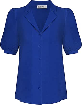 GRACE KARIN Womens Button Down Shirts Short Sleeve Long Sleeve Business Casual Tops V Neck Blouse