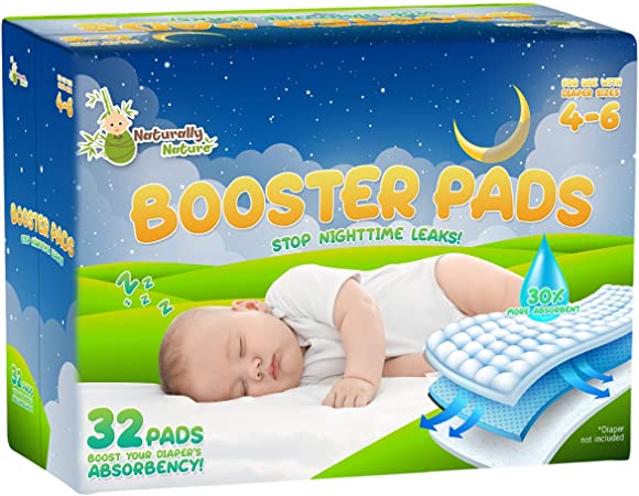 Naturally Nature Overnight Diaper Doubler Booster Pads with Adhesive for Pull-on & Regular Diapers | Nighttime Leak Protection for Heavy Wetters and Active Sleepers for Boys & Girls