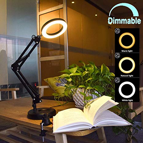 Flexible Arm Desk Lamp, Dimmable LED Work Desk Lamps-6W, Clamp-on Desk Light, Eye-Care Soft Light, Reading Lamp, Bedroom Lamps, Multi-Joint Adjustable Arm Desk lamp, Black Painted with Metal Clamp