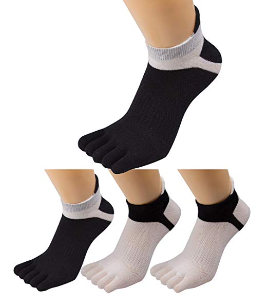 Women's Low Cut Toe Socks 5 Finger No Show Cotton Mesh Wicking Athletic 4 Pack