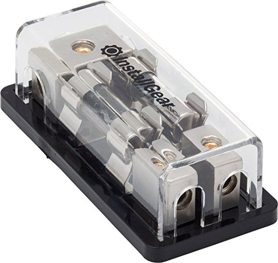 InstallGear 4/8 AWG Gauge AGU Fuse Holder Distribution Block 4 Gauge In to (2) 8 Gauge Out with 60A Fuses