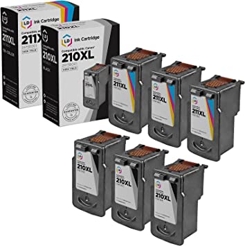 LD Remanufactured Ink Cartridge Replacements for Canon PG-210XL & CL-211XL High Yield (3 Black, 3 Color, 6-Pack)