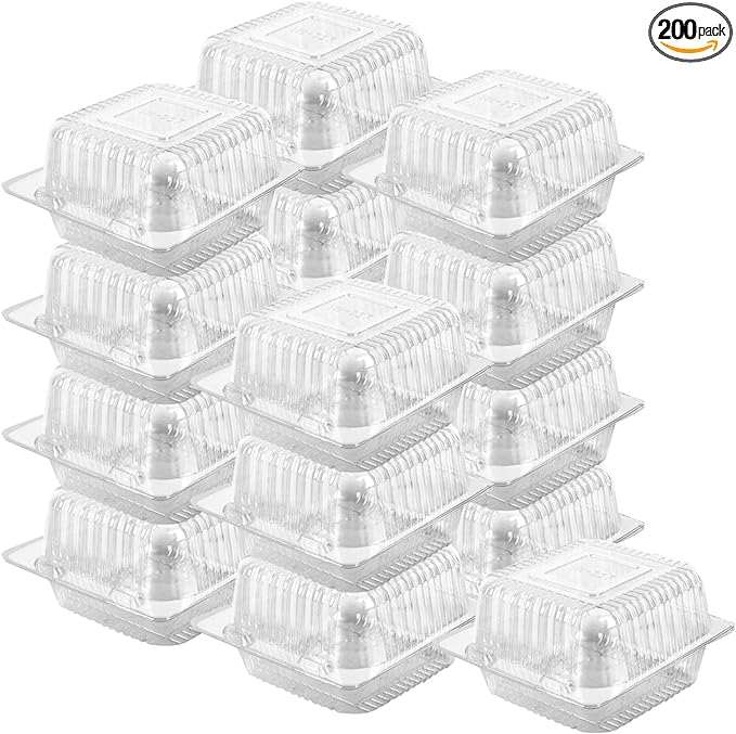 Axe Sickle 200 Pcs 5 x 5 inch Clear Plastic Hinged Take Out Containers Clamshell Takeout Tray Food Clamshell Containers for Dessert, Cakes, Cookies, Salads, Pasta, Sandwiches