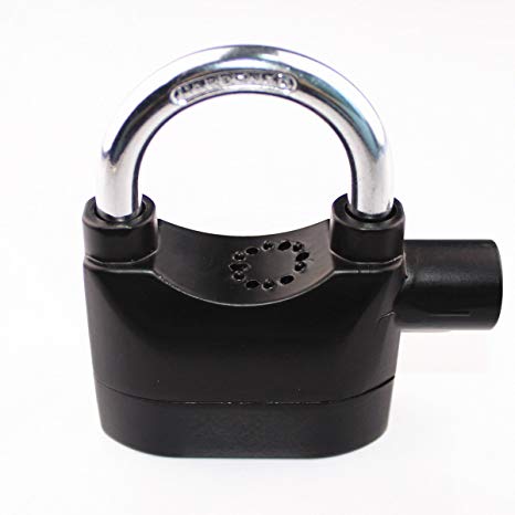 QQ-Tech Creative Universal Alarm Padlock for Bicycle Motorcycle Door Gate Bike Shed Bolt Chain Lock 110db Siren Heavy Duty Security Alarm Lock (17mm Shackle, Black)