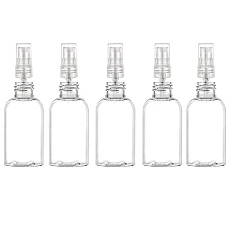 5 Clear Plastic 2 OZ PET Empty Spray Bottles Refill Mist Pump Travel Reuse TSA