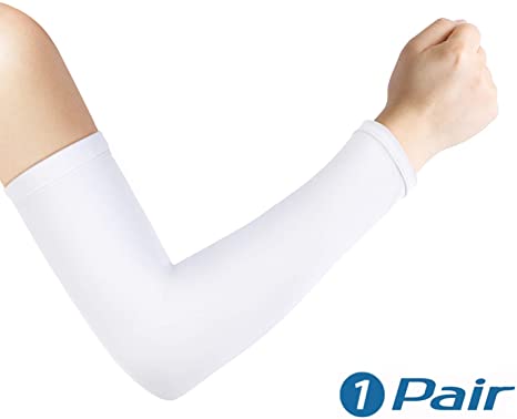 Arm Sleeves, UV Protection Sleeves for Men Women - Cool Sleeves for Running, Football, Baseball, Volleyball,Cycling By ACRoad (XL, White)