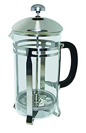 Update International FP-33 GLASS and Stainless Steel French Press, 33, oz, 304 S/Plunger, Stand, Lid/GLASS Cylinder/B