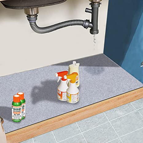 Under The Sink Mat,Cabinet Mat – Absorbent/Waterproof – Protects Cabinets, Premium Shelf Liner, Contains Liquids,Washable (24"×36" ) Light Gray