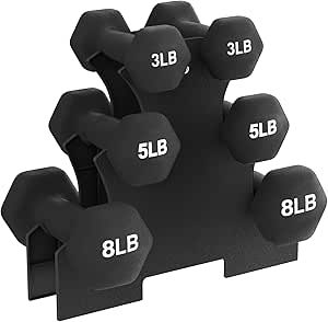 BalanceFrom Multi-Color or Black Neoprene Coated Hexagon Dumbbell Set with Stand, Multiple Sizes