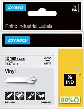 Dymo Rhino 1/2-Inch White Vinyl-12MM