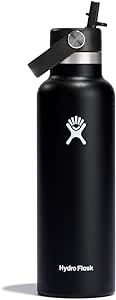 HYDRO FLASK – Gourde Isotherme 621 ml (21 oz) avec Bouchon Antifuite et Paille Intégrée - Bouteille Inox à Isolation sous vide - Sans BPA - Ouverture Standard - Noir