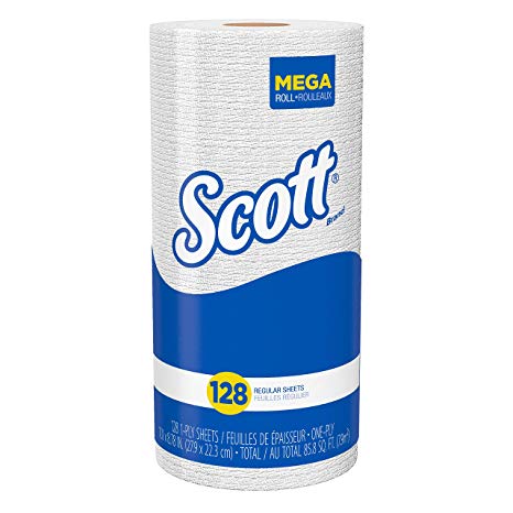 Scott Kitchen Paper Towels (41482) with Fast-Drying Absorbency Pockets, Perforated Standard Paper Towel Rolls, 128 Sheets / Roll, 20 Rolls / Case