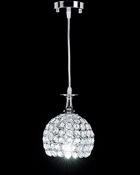 Diamond Life 1-light Chrome Finish Metal Shade Crystal Chandelier Hanging Pendant Ceiling Lamp Fixture, #8654