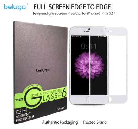Apple iPhone 6S/6 Plus, 5.5 inch Only Full Screen Covering Edge to Edge, Premium Tempered Glass Screen Protector by BELUGA® - Protect Your Screen from Scratches and Drops - Maximize Your Resale Value - 99.99% Clarity and Touchscreen Accuracy- 0.3mm - 2.5D Rounded Polished Edges [Including a Bonus Protective Back Film] [White Edge]