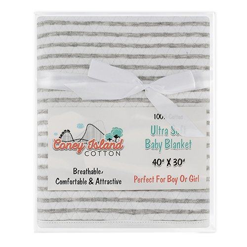 Coney Island Cotton - 30'' By 40'' Ultra Soft Baby Blanket, 100% Cotton, Perfect Baby Shower Gift (Grey & White Color)
