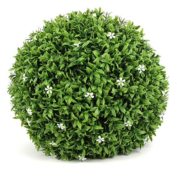 3rd Street Inn White Flower Grass Topiary Ball - 11" Artificial Topiary Plant - Wedding Decor - Indoor/Outdoor Artificial Plant Ball - Topiary Tree Substitute (2, White Flower Grass)