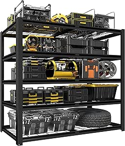 PrimeZone Heavy Duty Storage Shelves - 48" W X 24" D X 72" H Adjustable Garage Wire Shelving Unit, 5 Tier Industrial Metal Shelf Standing Utility Rack for Warehouse, Pantry, Basement, Black