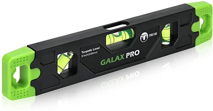 GALAX PRO 9 inch Plastic Magnetic Torpedo Level Plumb/Level / 45 Degree, Shock&UV Resistant, 3 Green Bubbles, Magnetic strip, Rubber End Caps For Durable