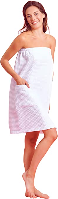 Soft Touch Linen Soft, Lightweight, Comfortable and Adjustable Closure, Quick Dry Waffle Spa/Bath Wraps with Pocket for Women