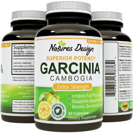 Purest Garcinia Cambogia Extract, Highest Grade & Quality 95% HCA (Best Formula)-Pure & Potent with Extra Strength - Safe & Effective Weight Loss Supplement - 60 Capsules & USA Made By Natures Design