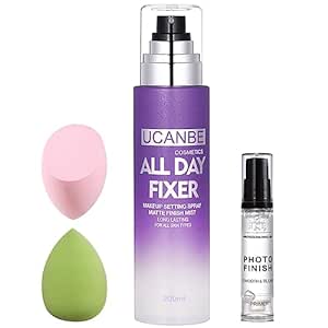 UCANBE Makeup Setting Spray   Face Primer   Make Up Sponge, Gel-Based Hydrating Primer, Lightweight, Long Lasting Matte Finishing Spray,Beauty Blender Set