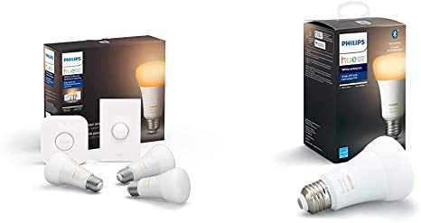 Philips Hue White Ambiance LED Smart Button Starter Kit with Philips Hue White Ambiance A19 LED Smart Bulb