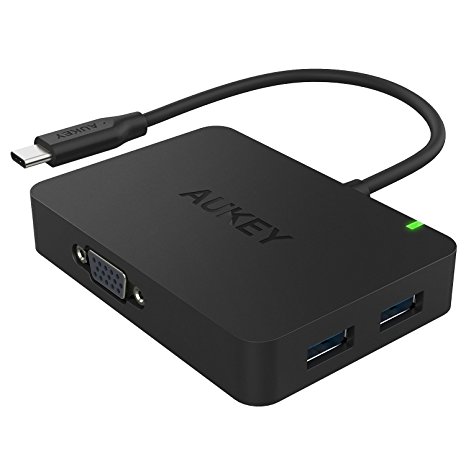 AUKEY USB C Hub with 4 USB 3.0 Ports, 1 VGA Port (1080P Resolution) for New MacBook 2016, ChromeBook Pixel, Acer Aspire and Other Type C Devices