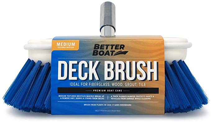 Better Boat Deck Brush Medium Bristle 8" Head Scrub Cleaning with Bumper 3/4" Thread